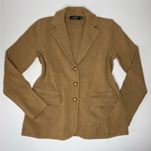 Lauren Ralph Lauren Tan Knit Blazer Jacket LP Gold Buttons
